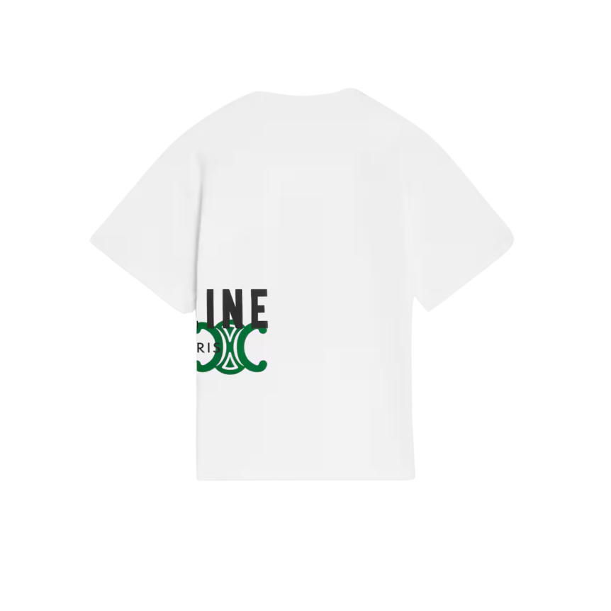 T-shirt col rond oversize jersey coton blanc imprimé Celine noir Triomphe vert