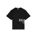 T-shirt col rond oversize jersey coton noir imprimé Celine blanc Triomphe bleu
