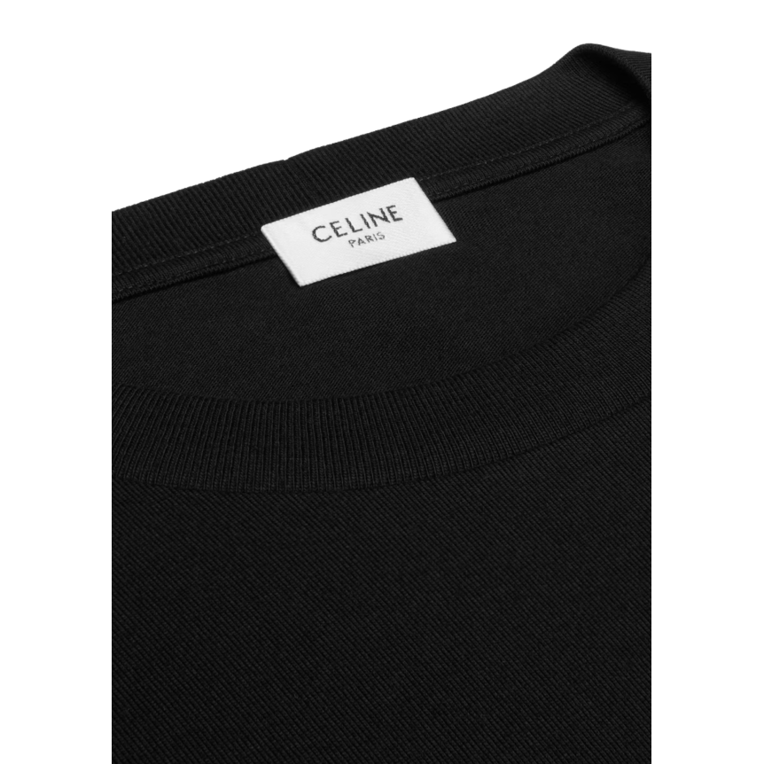 T-shirt col rond oversize jersey coton noir imprimé Celine blanc Triomphe bleu