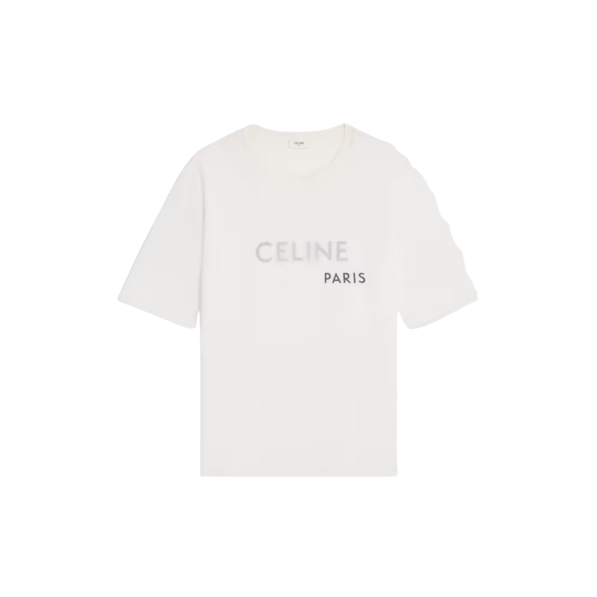 T-shirt col rond coton écru CELINE Paris noir