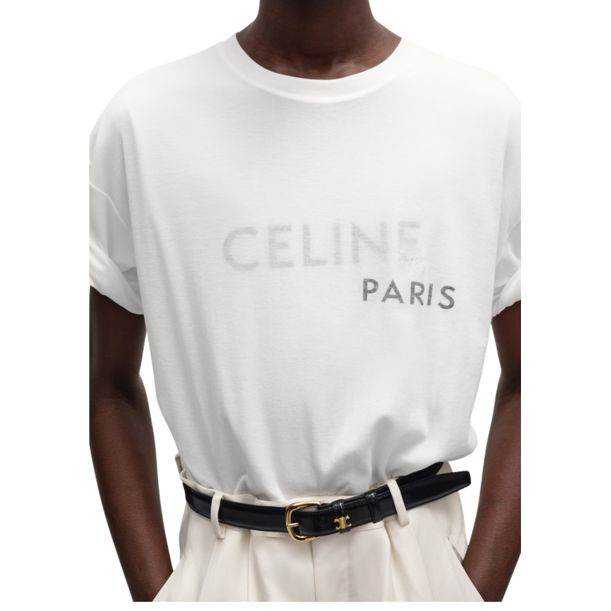 T-shirt col rond coton écru CELINE Paris noir