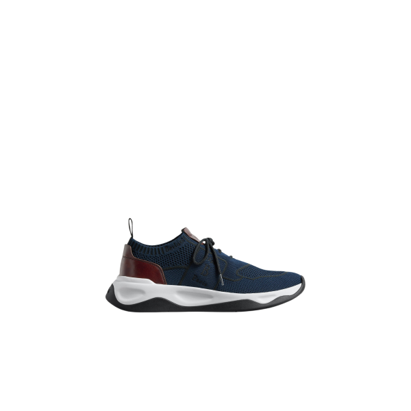 Basket BERLUTI Shadow Lin mesh bleu marine cuir de veau marron