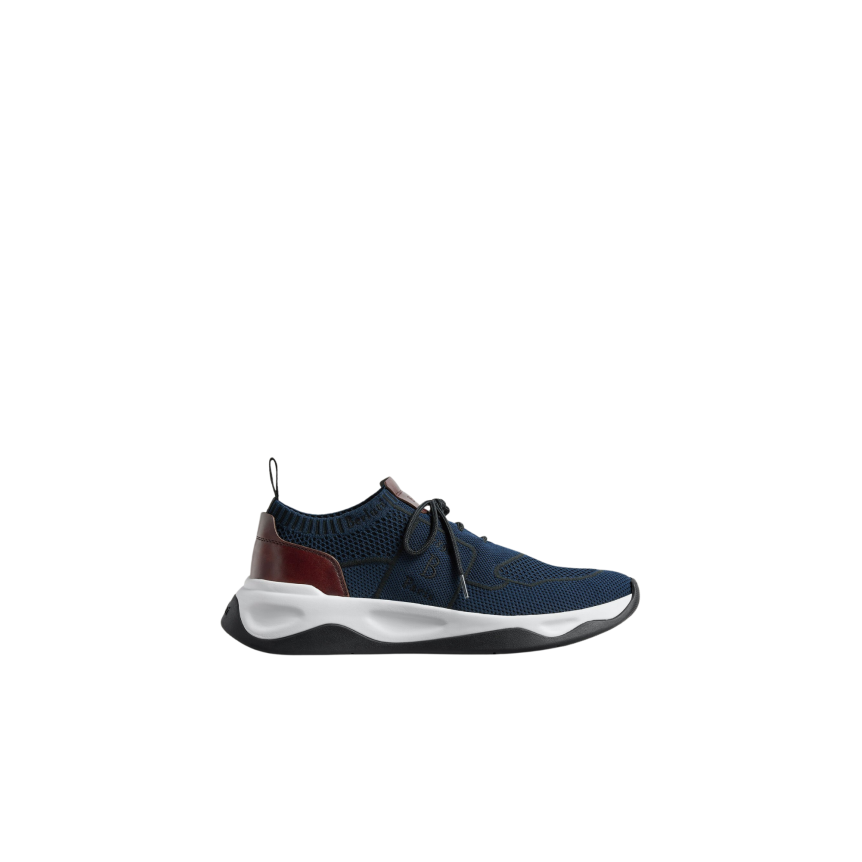 Basket BERLUTI Shadow Lin mesh bleu marine cuir de veau marron