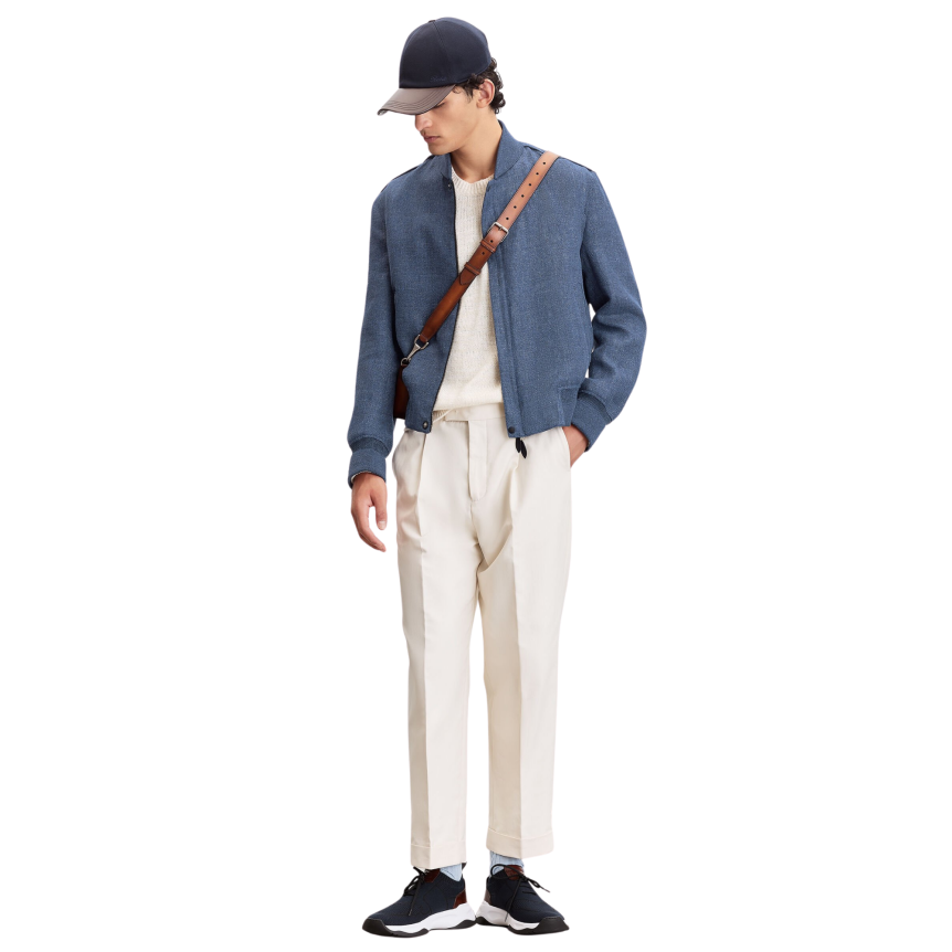 Basket BERLUTI Shadow Lin mesh bleu marine cuir de veau marron