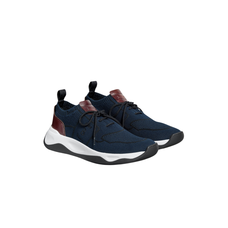 Basket BERLUTI Shadow Lin mesh bleu marine cuir de veau marron