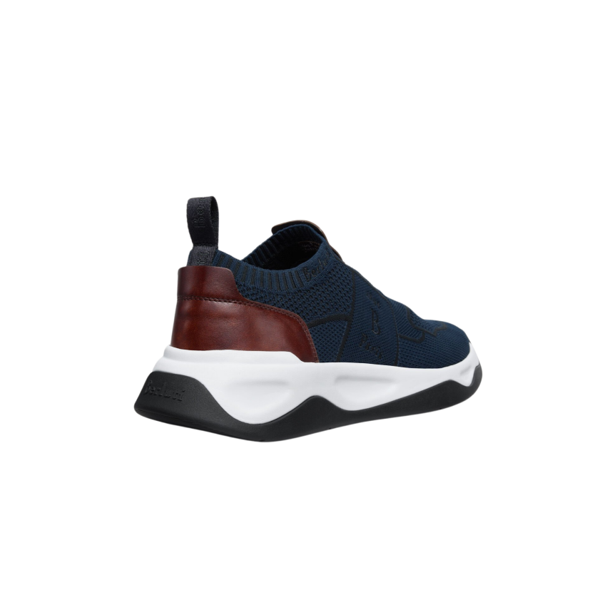 Basket BERLUTI Shadow Lin mesh bleu marine cuir de veau marron