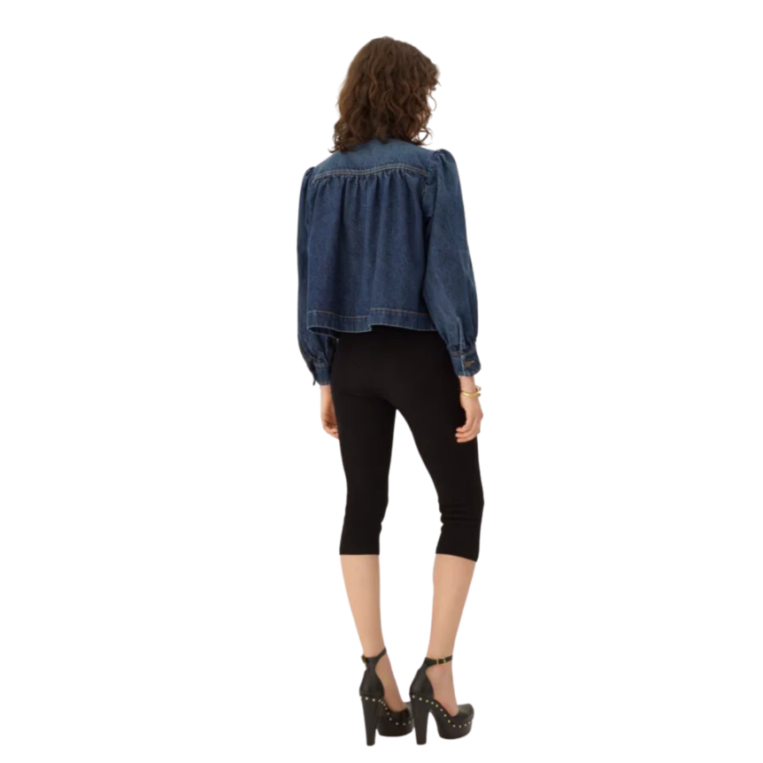 Veste CHLOE denim coton bleu foncé pampilles poche