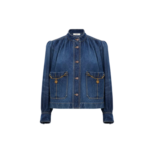 Veste CHLOE denim coton bleu foncé pampilles poche