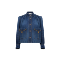 Veste denim coton bleu foncé pampilles poche