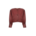 Veste courte sans col à boutons cuir marron terracotta