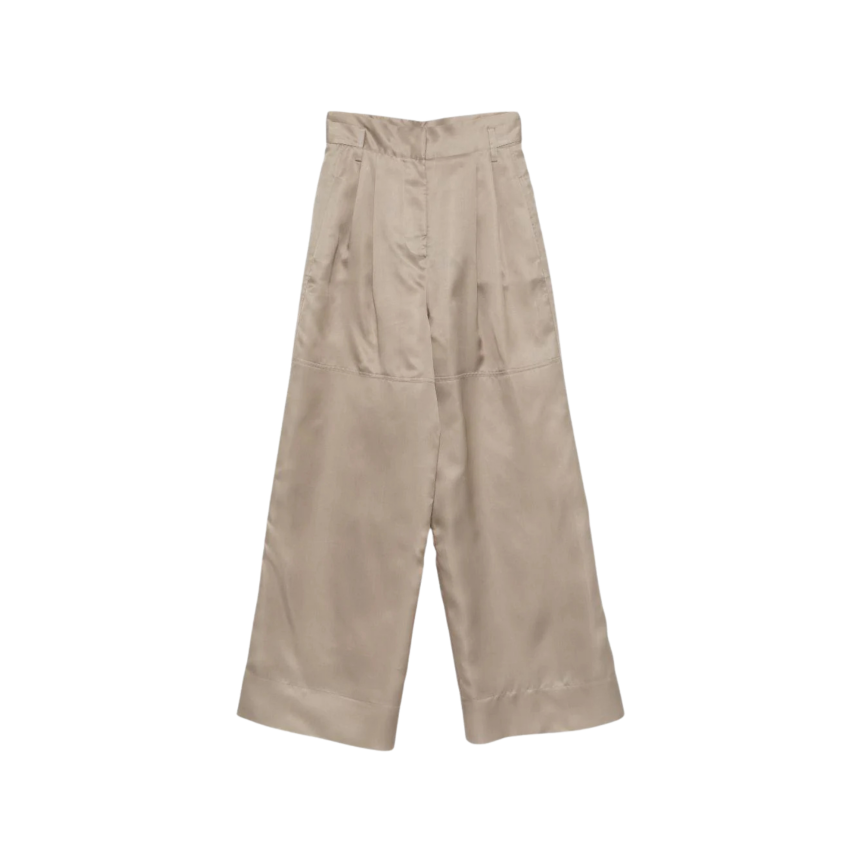 Pantalon large ALEBERTA FERRETTI 2 poches organza soie beige kaki