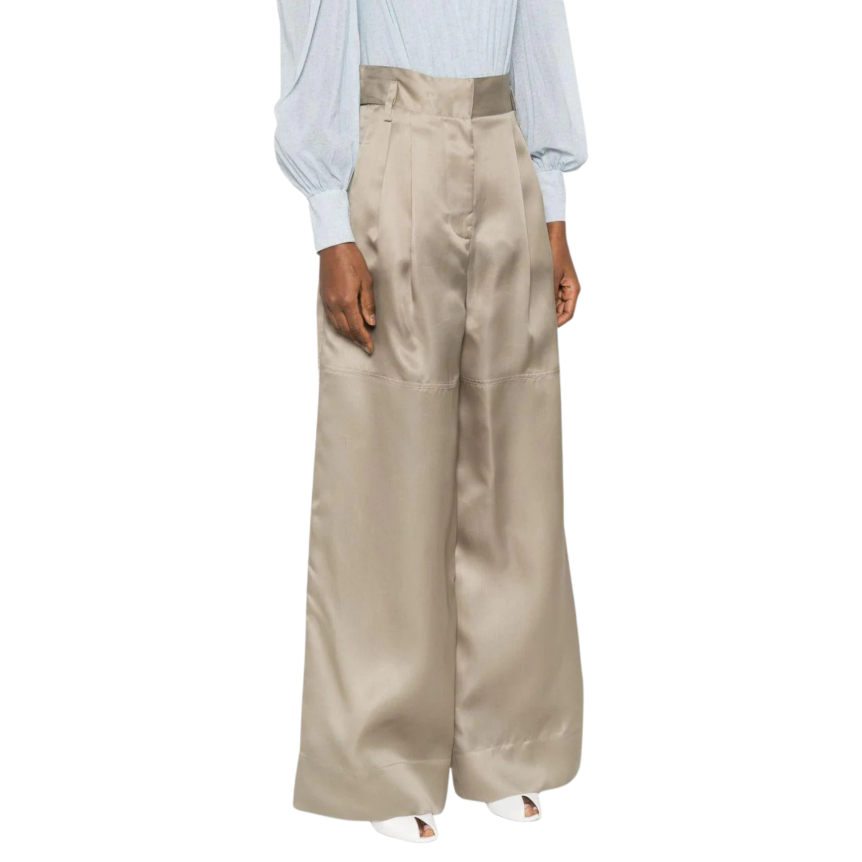 Pantalon large ALEBERTA FERRETTI 2 poches organza soie beige kaki
