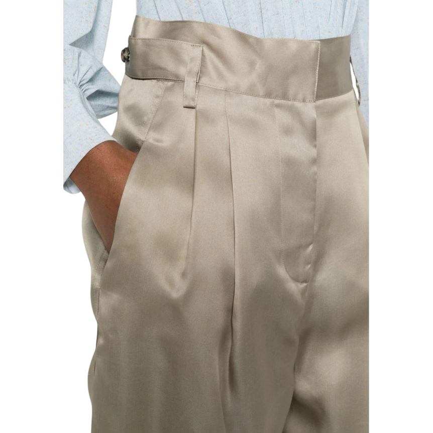 Pantalon large ALEBERTA FERRETTI 2 poches organza soie beige kaki