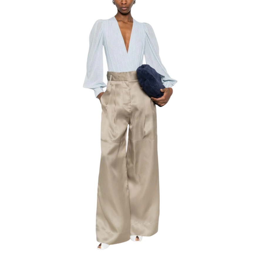 Pantalon large ALEBERTA FERRETTI 2 poches organza soie beige kaki