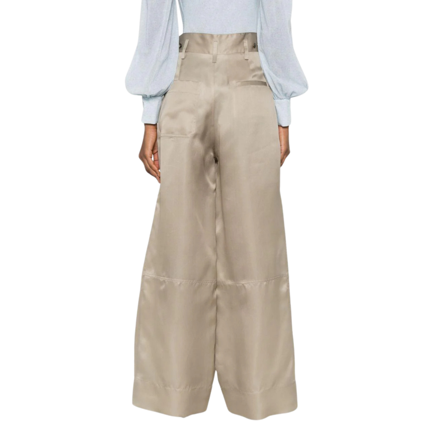 Pantalon large ALEBERTA FERRETTI 2 poches organza soie beige kaki