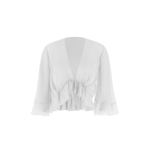 Top blouse Col V ALEBRTA FERRETTI voile blanc manche 3/4 évasée