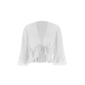 Top blouse Col V voile blanc manche 3/4 évasée
