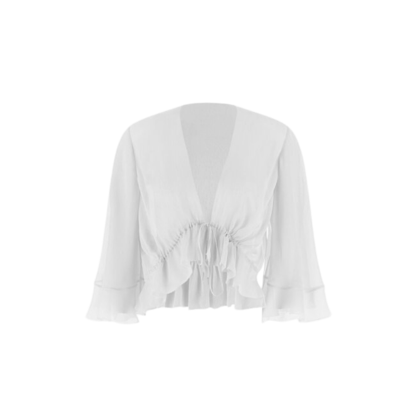 Top blouse Col V ALEBRTA FERRETTI voile blanc manche 3/4 évasée