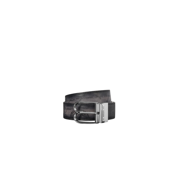 Ceinture BERLUTI B Volute Réversible Cuir de veau Venezia Mogano Nero Grigio