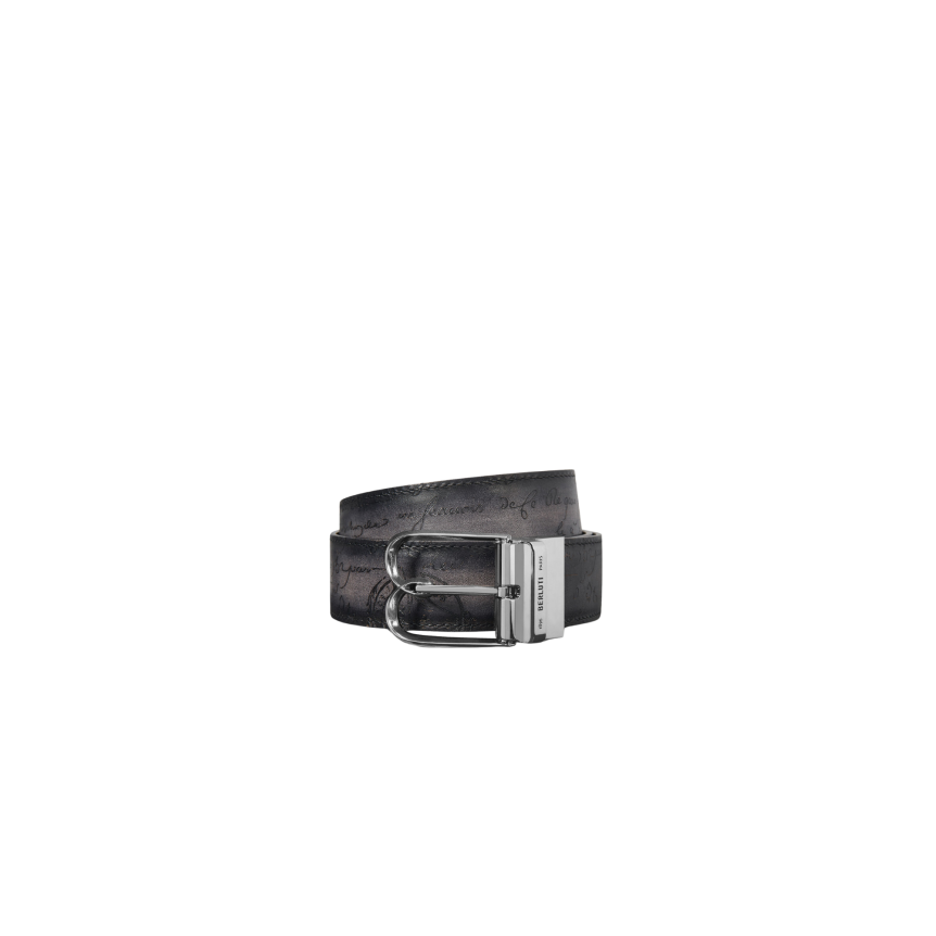 Ceinture BERLUTI B Volute Réversible Cuir de veau Venezia Mogano Nero Grigio