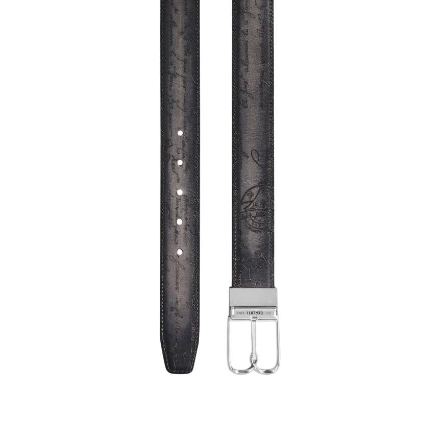 Ceinture BERLUTI B Volute Réversible Cuir de veau Venezia Mogano Nero Grigio