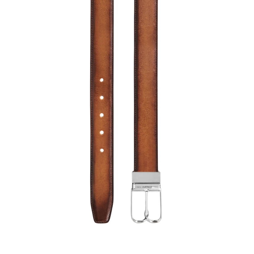Ceinture BERLUTI B Volute Réversible Cuir de veau Venezia Mogano Nero Grigio