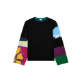 T-shirt col rond coton noir manche longue multicolore