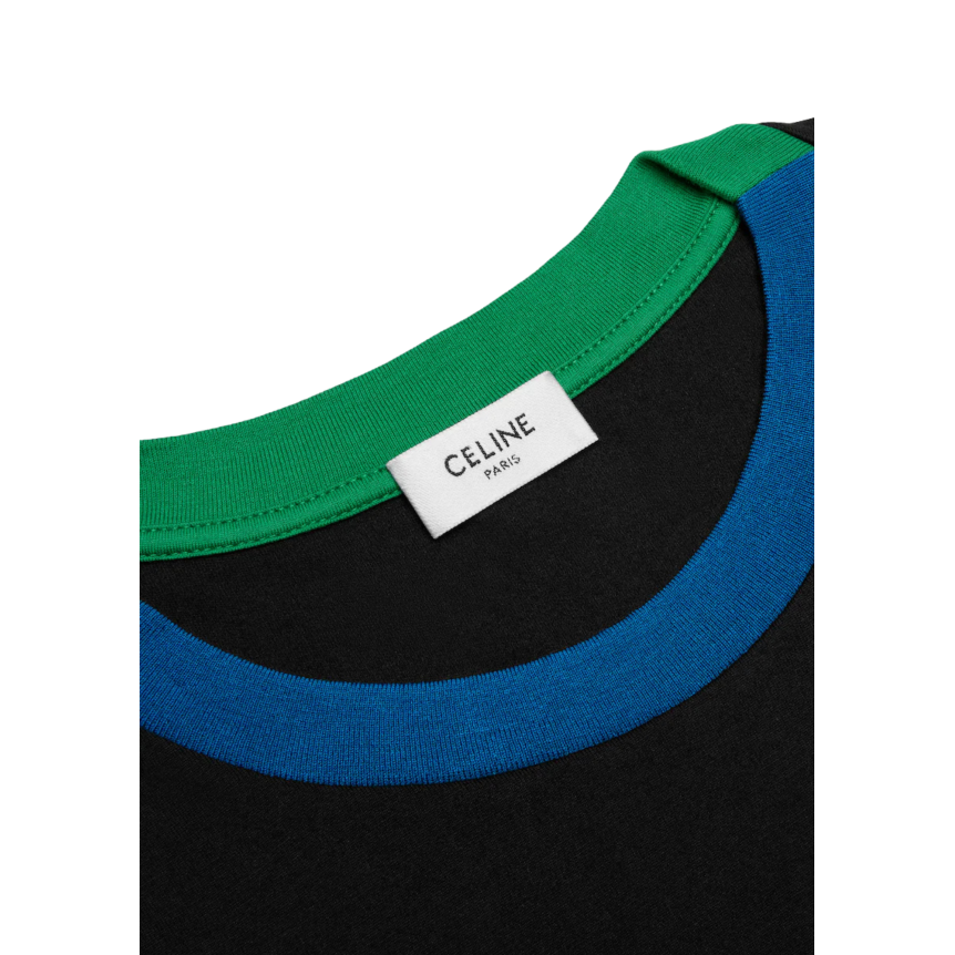 T-shirt col rond coton noir manche longue multicolore