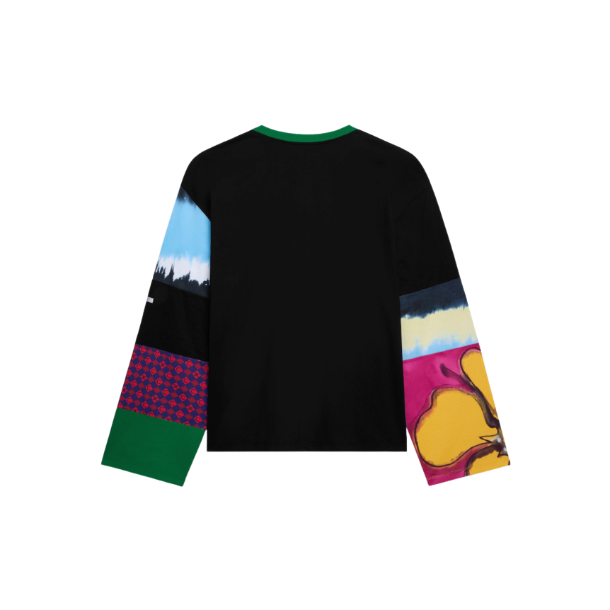 T-shirt col rond coton noir manche longue multicolore