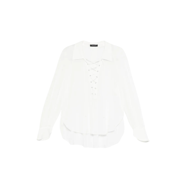 Chemise manche longue BARBARA BUI col V coton crépon blanc lacets