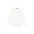 Chemise manche longue col V coton crépon blanc lacets
