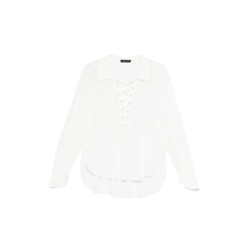 Chemise manche longue BARBARA BUI col V coton crépon blanc lacets