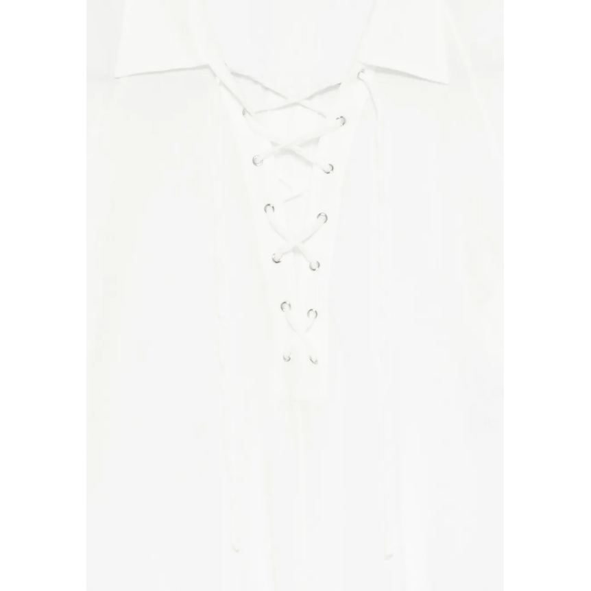 Chemise manche longue BARBARA BUI col V coton crépon blanc lacets