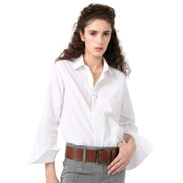 Chemise manche longue BARBARA BUI coton blanc rayures grises