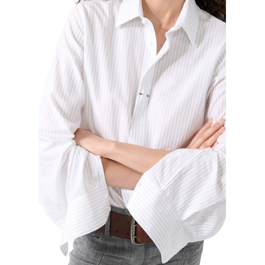 Chemise manche longue BARBARA BUI coton blanc rayures grises