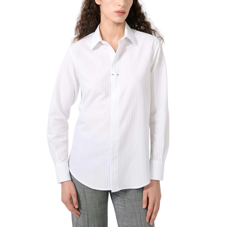 Chemise manche longue BARBARA BUI coton blanc rayures grises