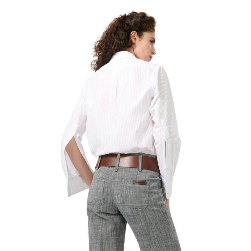 Chemise manche longue BARBARA BUI coton blanc rayures grises
