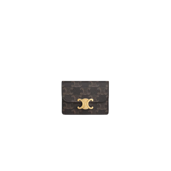 Porte cartes rabat pression CELINE toile Triomphe logo doré