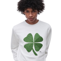 Sweatshirt relax molleton de coton blanc broderie Clover trefle vert