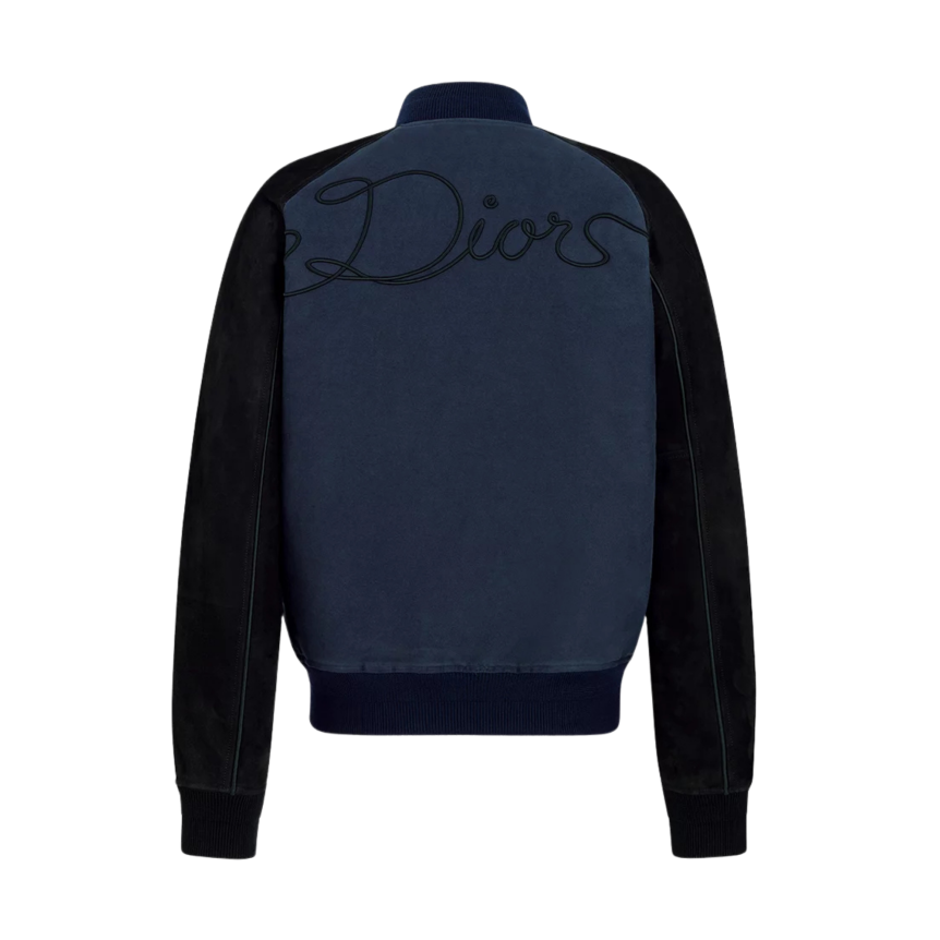Blouson teddy Varsity Dior Ribbon Cuir agneau suédé et toile de coton bleus