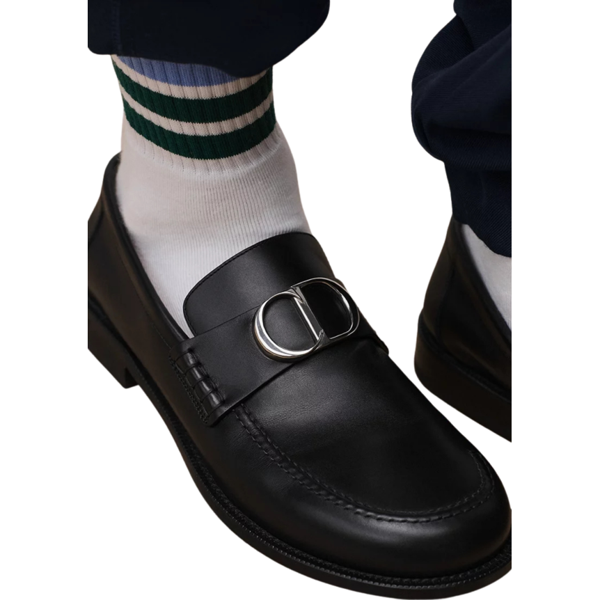 Mocassin DIOR Archie cuir de veau lisse noir CD argent