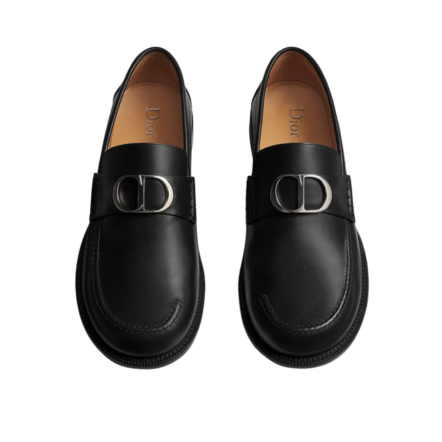Mocassin DIOR Archie cuir de veau lisse noir CD argent