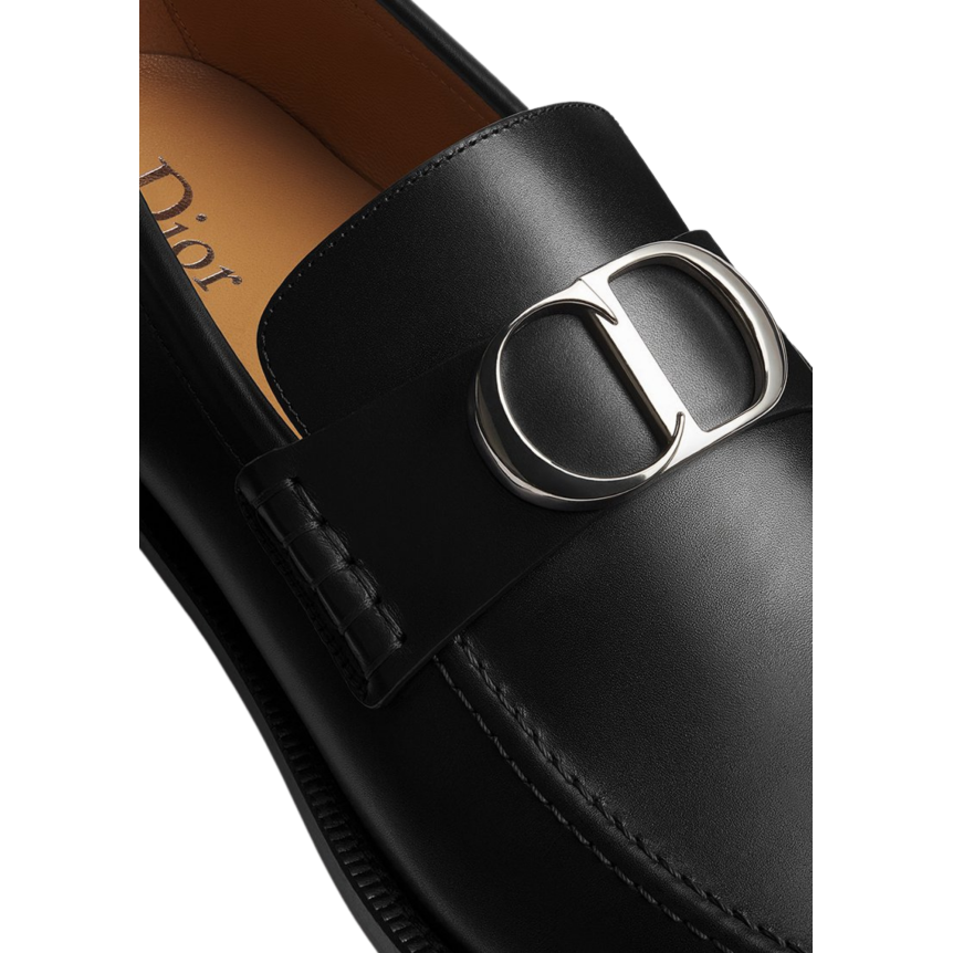 Mocassin DIOR Archie cuir de veau lisse noir CD argent