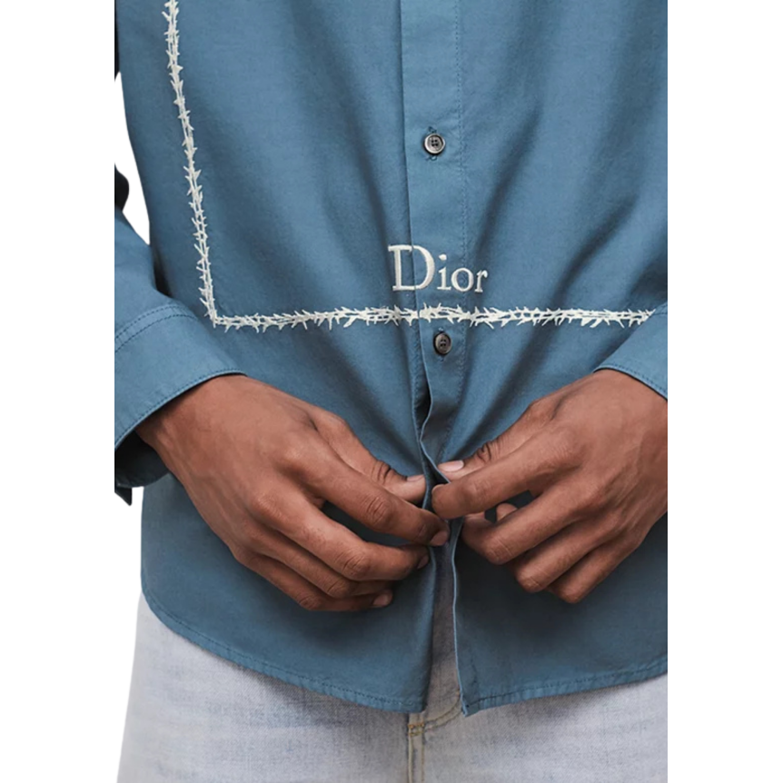 Surchemise DIOR toile de coton bleu broderie Couverture du livre Fleurs du mal blanc