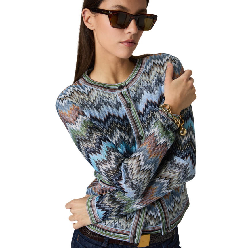 MISSONI Cardigan coton viscose zigzag bleu