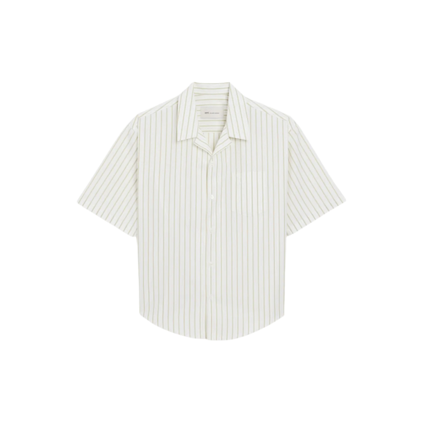 Chemise bowling AMI Paris coton blanc rayures kaki