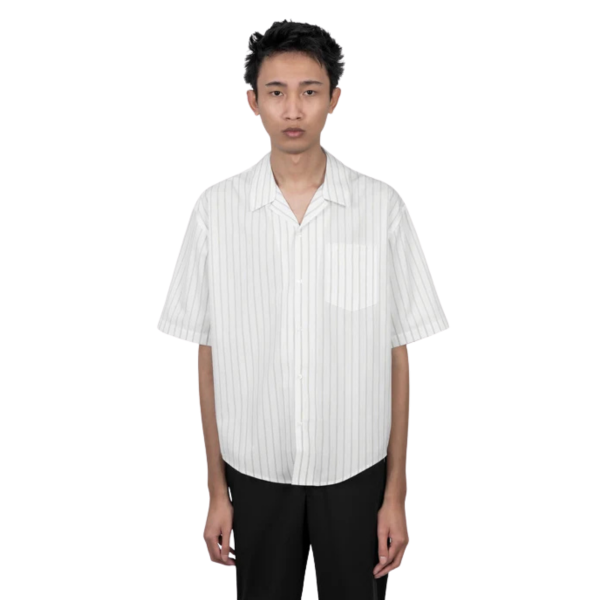 Chemise bowling AMI Paris coton blanc rayures kaki