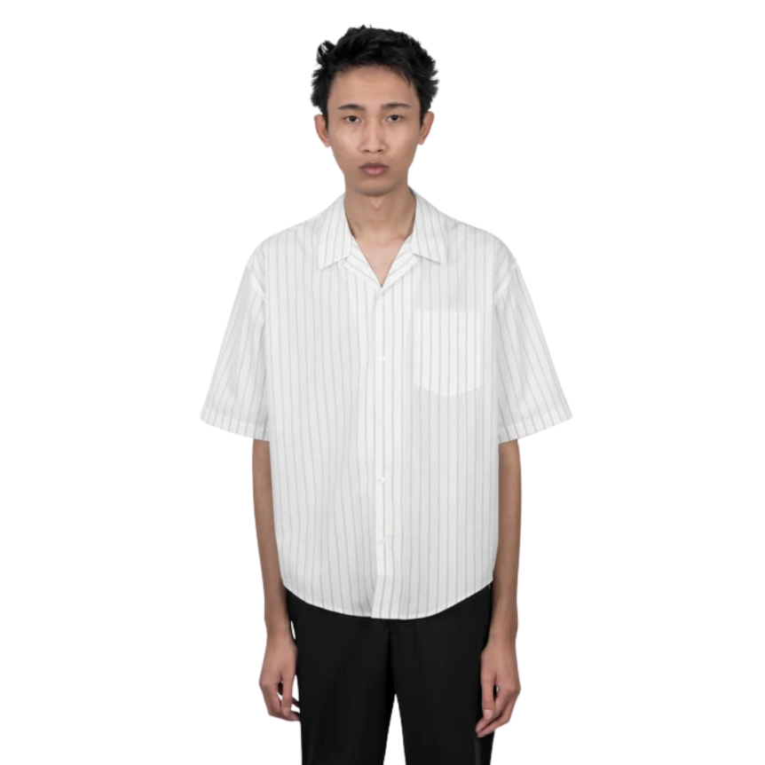 Chemise bowling AMI Paris coton blanc rayures kaki