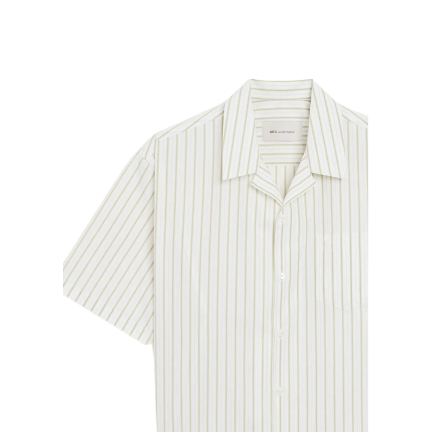 Chemise bowling AMI Paris coton blanc rayures kaki