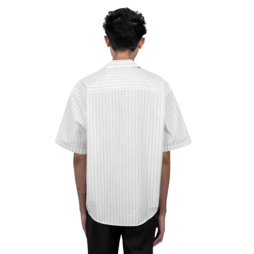 Chemise bowling AMI Paris coton blanc rayures kaki